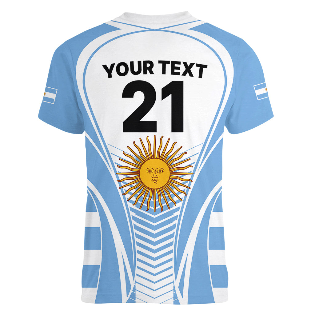 Custom Argentina Rugby Women V Neck T Shirt World Cup 2023 Los Pumas Go Champion - Wonder Print Shop