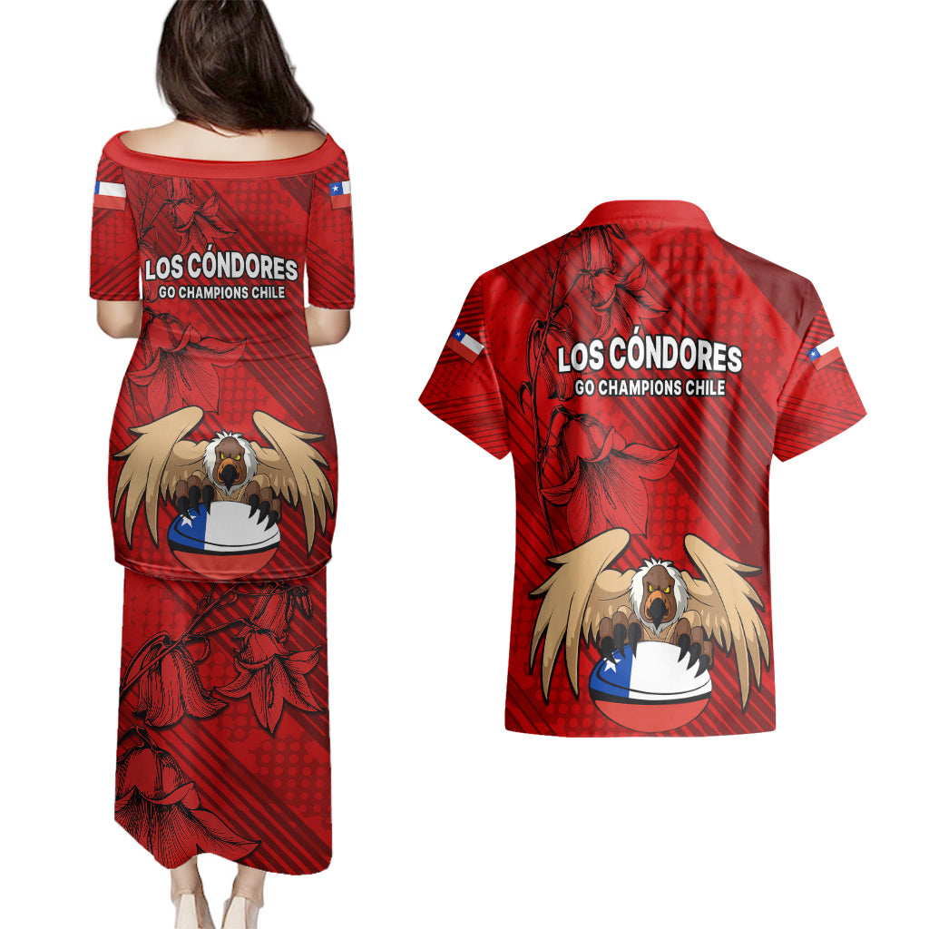 Chile Rugby Couples Matching Puletasi Dress and Hawaiian Shirt Los Condores Mascot with Bellflower World Cup 2023 LT9 - Wonder Print Shop