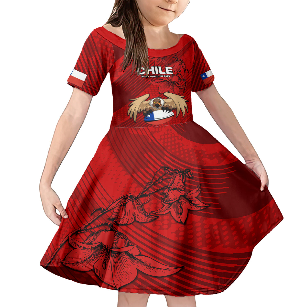 Chile Rugby Family Matching Long Sleeve Bodycon Dress and Hawaiian Shirt Los Condores Mascot with Bellflower World Cup 2023 LT9 - Wonder Print Shop
