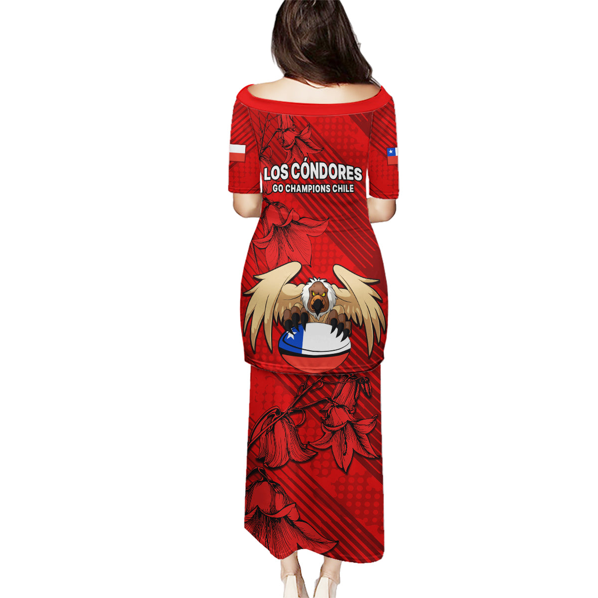 Chile Rugby Family Matching Puletasi Dress and Hawaiian Shirt Los Condores Mascot with Bellflower World Cup 2023 - Wonder Print Shop