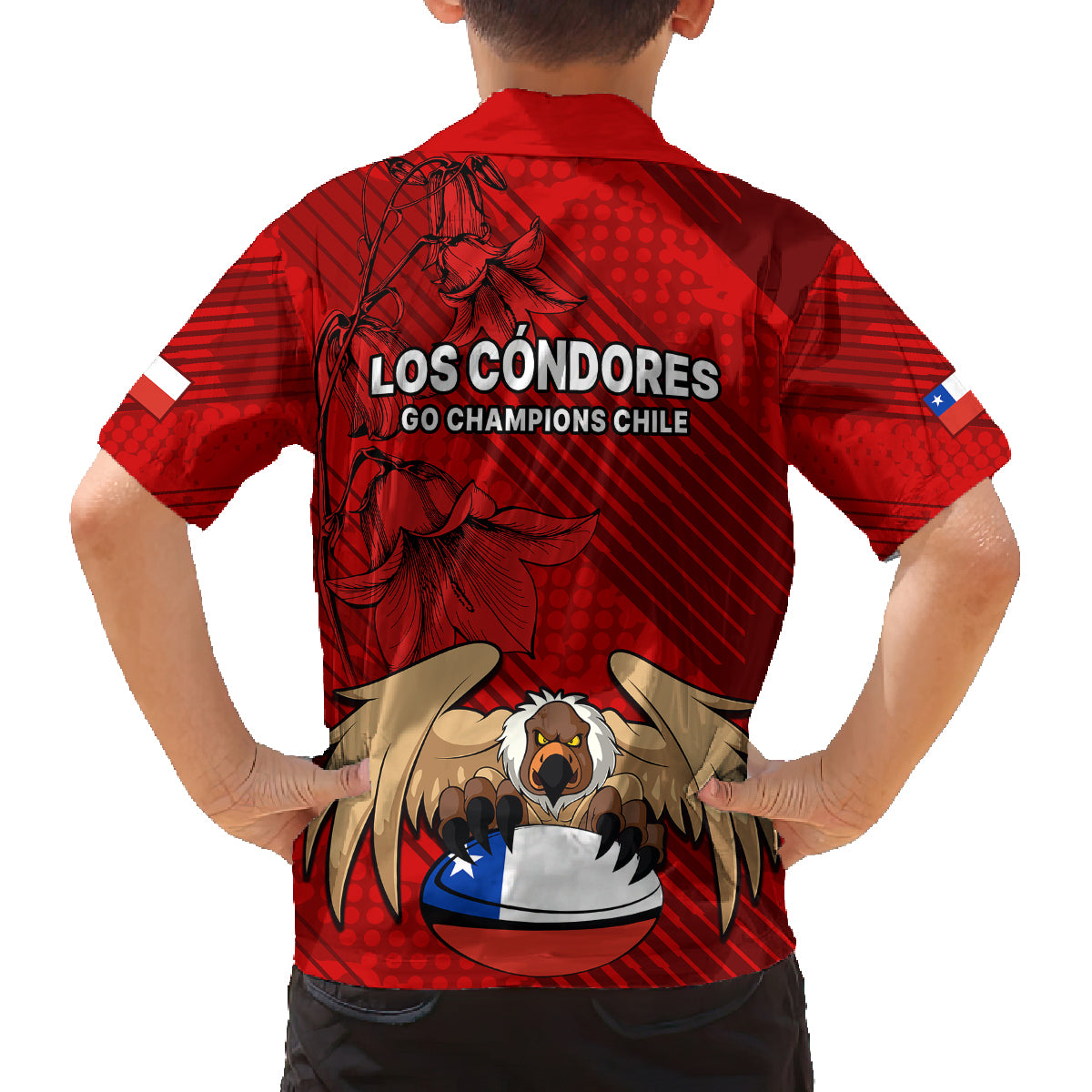 Chile Rugby Kid Hawaiian Shirt Los Condores Mascot with Bellflower World Cup 2023 - Wonder Print Shop