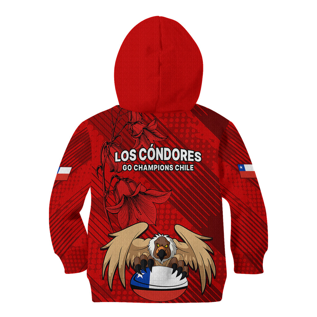 Chile Rugby Kid Hoodie Los Condores Mascot with Bellflower World Cup 2023 - Wonder Print Shop