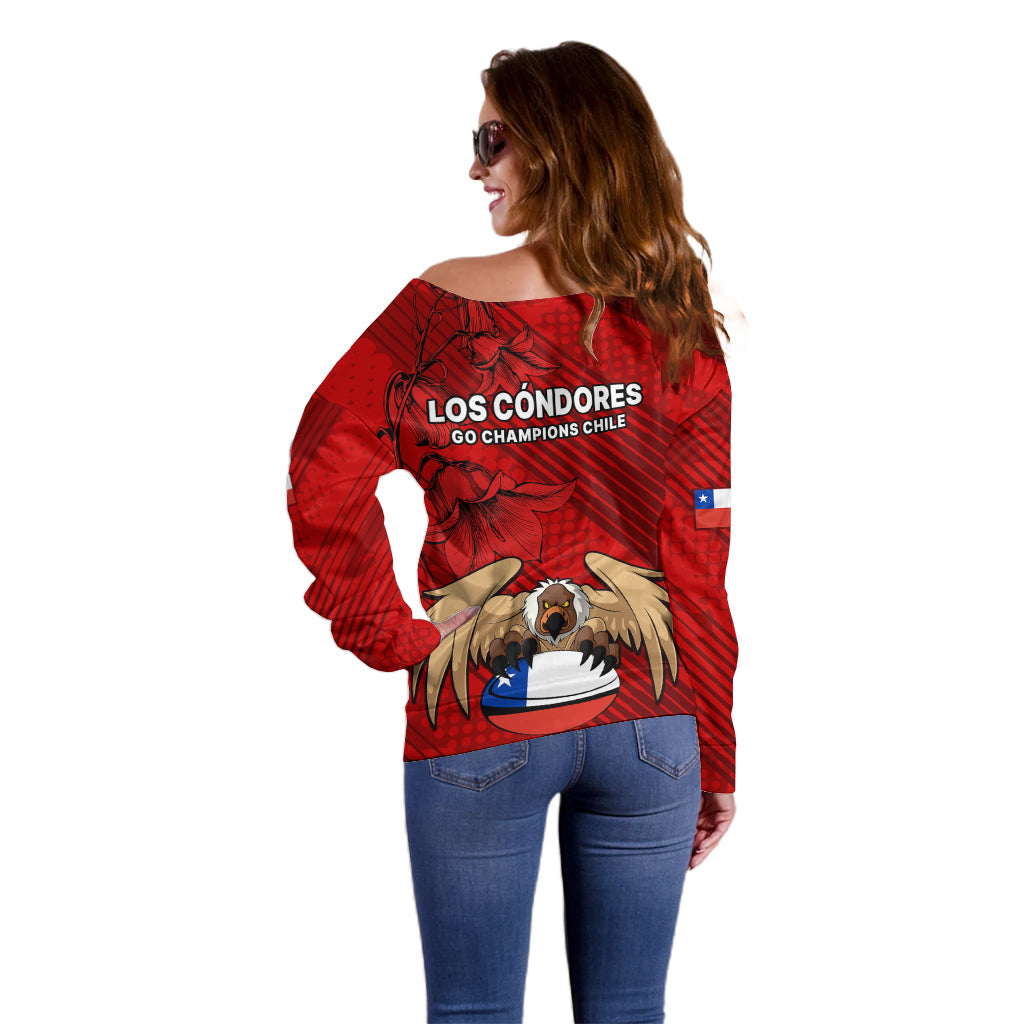 Chile Rugby Off Shoulder Sweater Los Condores Mascot with Bellflower World Cup 2023 - Wonder Print Shop