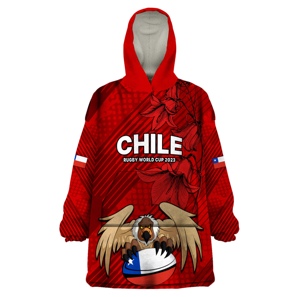 Chile Rugby Wearable Blanket Hoodie Los Condores Mascot with Bellflower World Cup 2023 - Wonder Print Shop