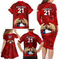 Custom Chile Rugby Family Matching Long Sleeve Bodycon Dress and Hawaiian Shirt Los Condores Mascot with Bellflower World Cup 2023 LT9 - Wonder Print Shop