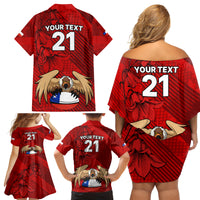 Custom Chile Rugby Family Matching Off Shoulder Short Dress and Hawaiian Shirt Los Condores Mascot with Bellflower World Cup 2023 LT9 - Wonder Print Shop