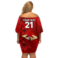 Custom Chile Rugby Off Shoulder Short Dress Los Condores Mascot with Bellflower World Cup 2023 - Wonder Print Shop