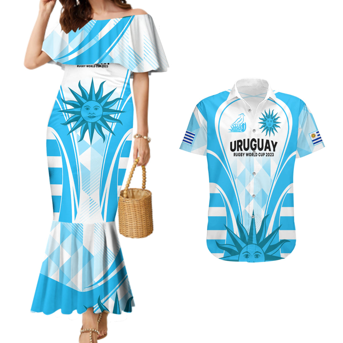 Uruguay Rugby Couples Matching Mermaid Dress and Hawaiian Shirt World Cup 2023 Go Los Teros LT9 - Wonder Print Shop