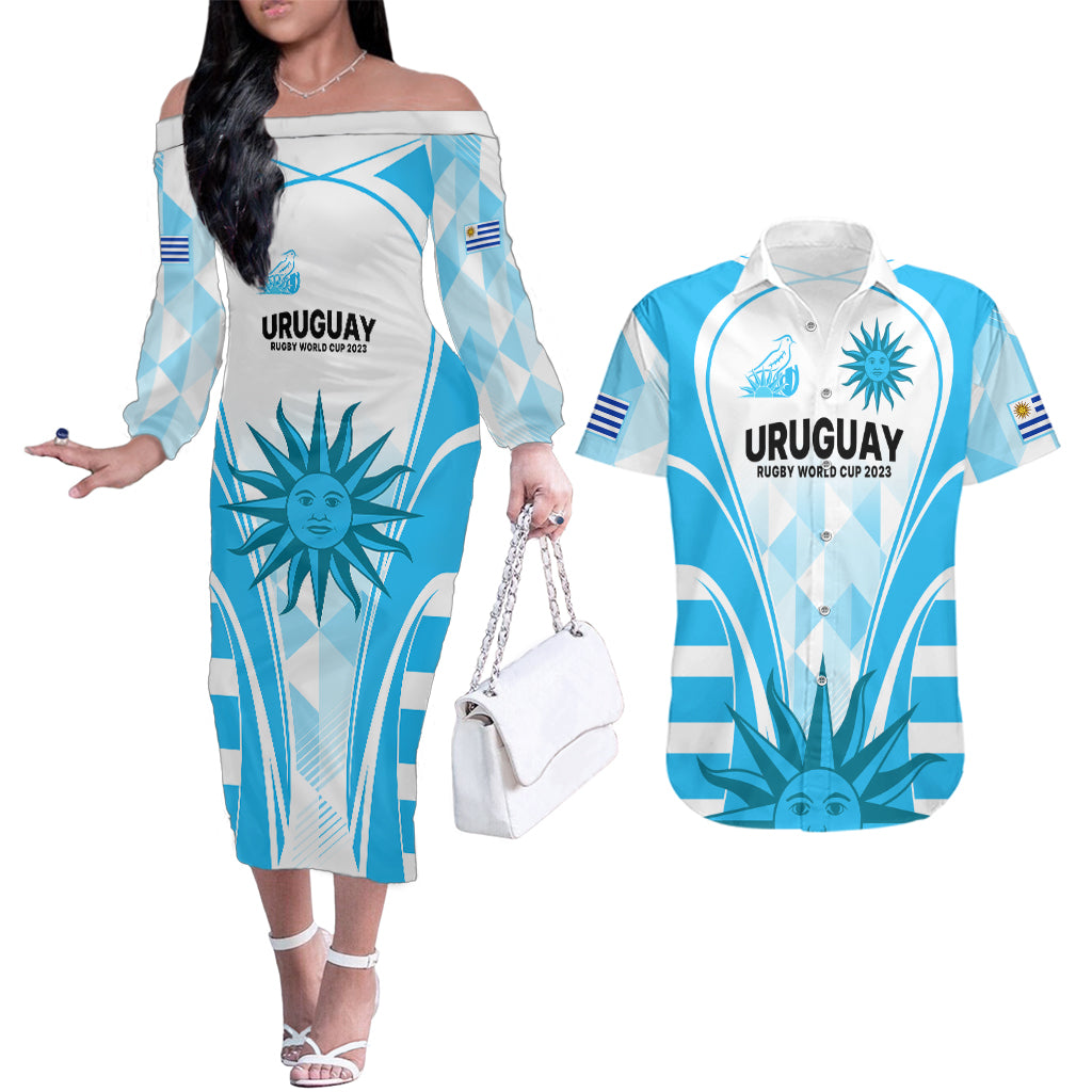 uruguay-rugby-couples-matching-off-the-shoulder-long-sleeve-dress-and-hawaiian-shirt-world-cup-2023-go-los-teros