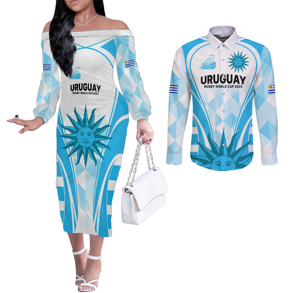 uruguay-rugby-couples-matching-off-the-shoulder-long-sleeve-dress-and-long-sleeve-button-shirts-world-cup-2023-go-los-teros