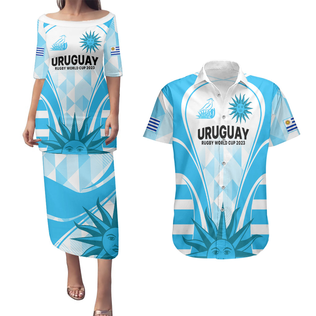 Uruguay Rugby Couples Matching Puletasi Dress and Hawaiian Shirt World Cup 2023 Go Los Teros LT9 - Wonder Print Shop