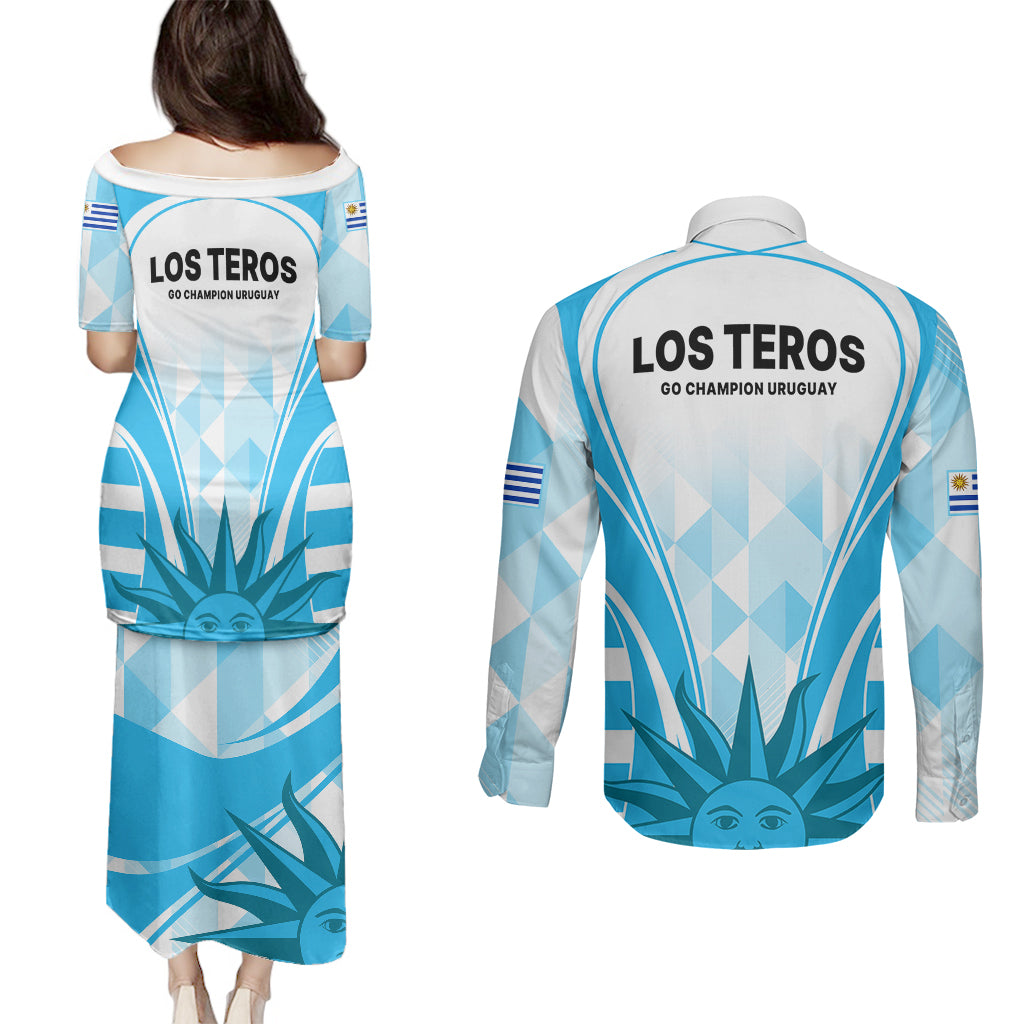 Uruguay Rugby Couples Matching Puletasi Dress and Long Sleeve Button Shirts World Cup 2023 Go Los Teros LT9 - Wonder Print Shop