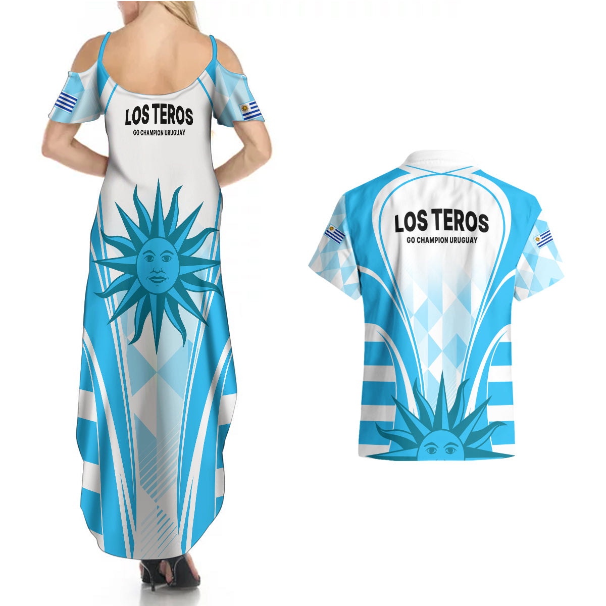 Uruguay Rugby Couples Matching Summer Maxi Dress and Hawaiian Shirt World Cup 2023 Go Los Teros LT9 - Wonder Print Shop
