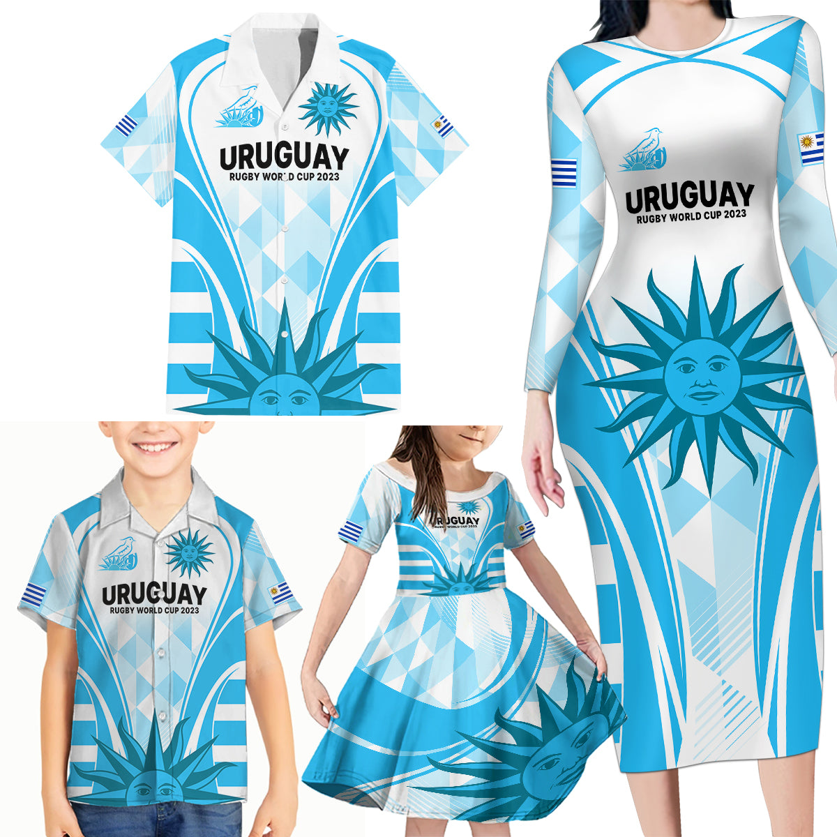 Uruguay Rugby Family Matching Long Sleeve Bodycon Dress and Hawaiian Shirt World Cup 2023 Go Los Teros LT9 - Wonder Print Shop