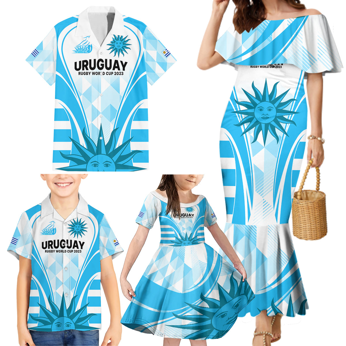 Uruguay Rugby Family Matching Mermaid Dress and Hawaiian Shirt World Cup 2023 Go Los Teros LT9 - Wonder Print Shop