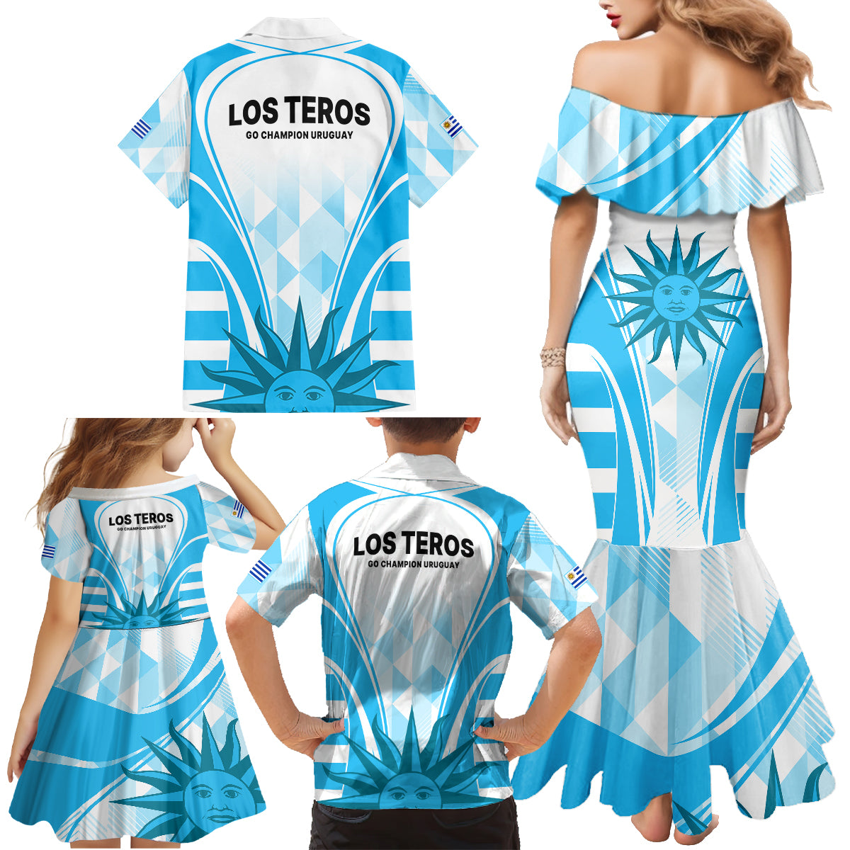 Uruguay Rugby Family Matching Mermaid Dress and Hawaiian Shirt World Cup 2023 Go Los Teros LT9 - Wonder Print Shop