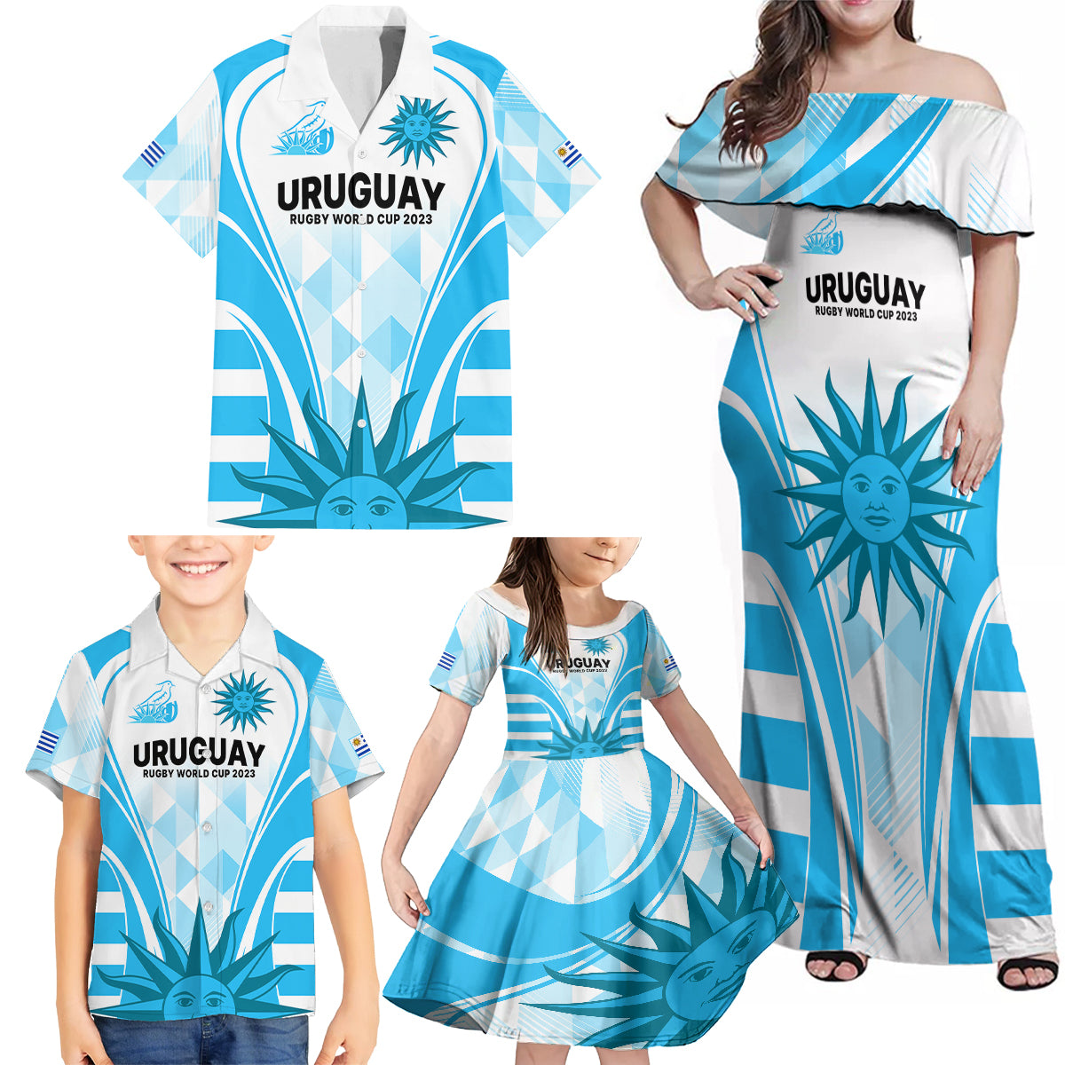 Uruguay Rugby Family Matching Off Shoulder Maxi Dress and Hawaiian Shirt World Cup 2023 Go Los Teros LT9 - Wonder Print Shop