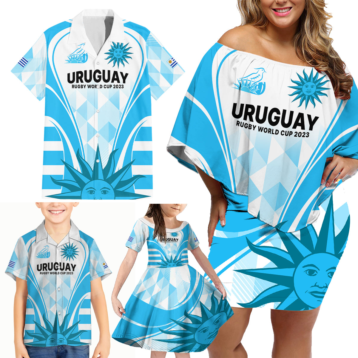 Uruguay Rugby Family Matching Off Shoulder Short Dress and Hawaiian Shirt World Cup 2023 Go Los Teros LT9 - Wonder Print Shop