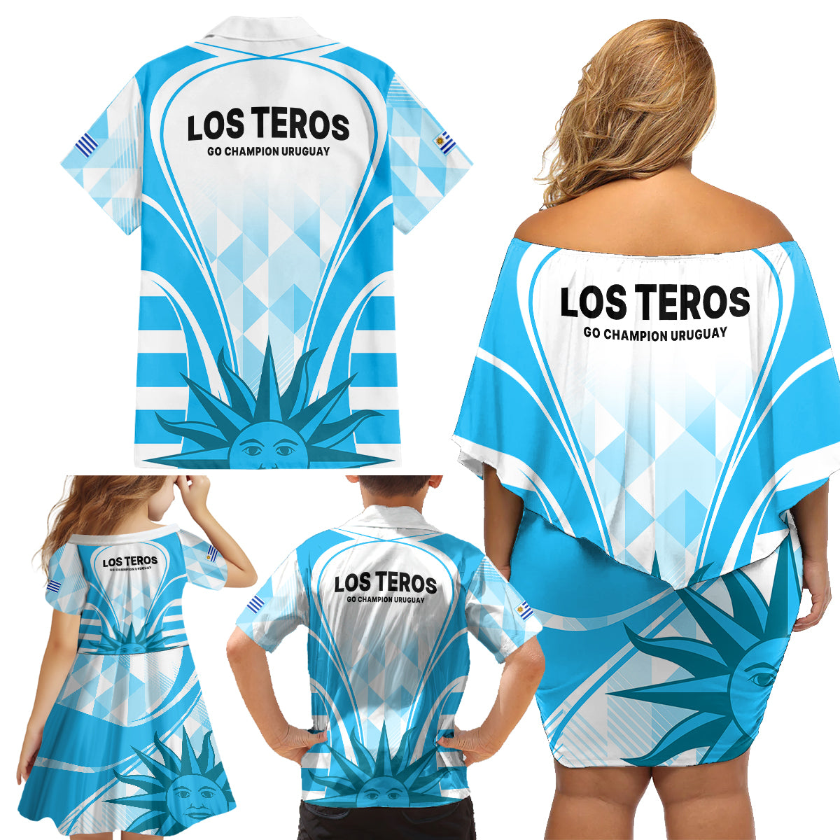 Uruguay Rugby Family Matching Off Shoulder Short Dress and Hawaiian Shirt World Cup 2023 Go Los Teros LT9 - Wonder Print Shop