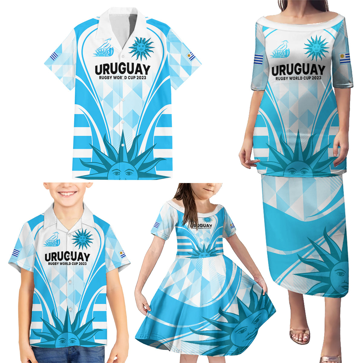 Uruguay Rugby Family Matching Puletasi Dress and Hawaiian Shirt World Cup 2023 Go Los Teros - Wonder Print Shop