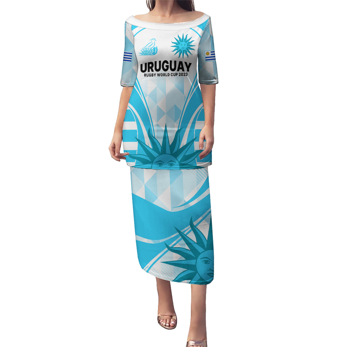 Uruguay Rugby Family Matching Puletasi Dress and Hawaiian Shirt World Cup 2023 Go Los Teros - Wonder Print Shop