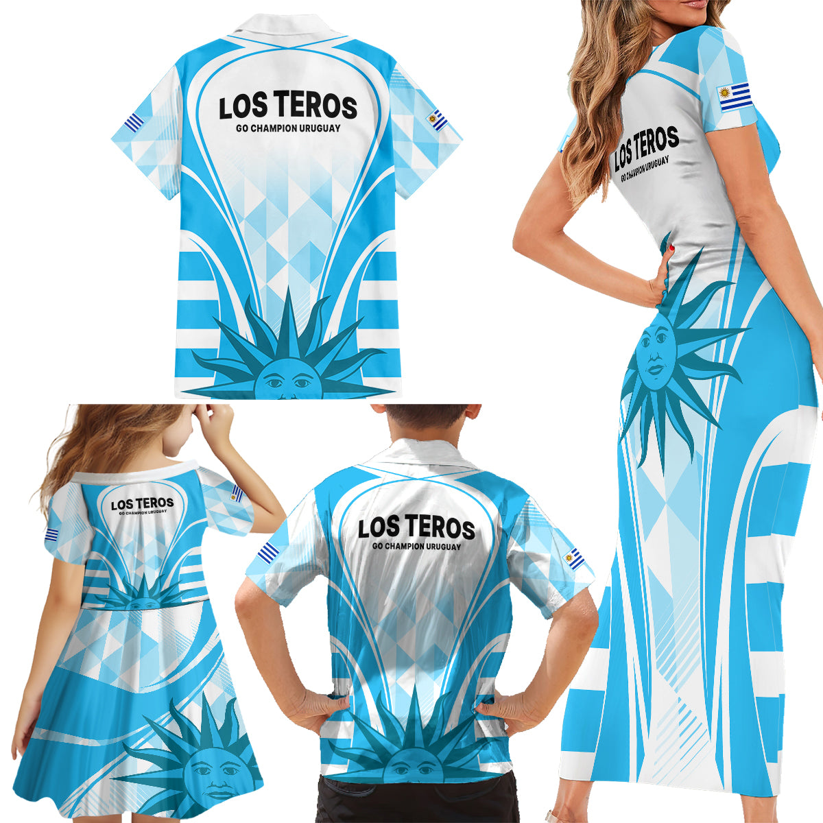 Uruguay Rugby Family Matching Short Sleeve Bodycon Dress and Hawaiian Shirt World Cup 2023 Go Los Teros - Wonder Print Shop