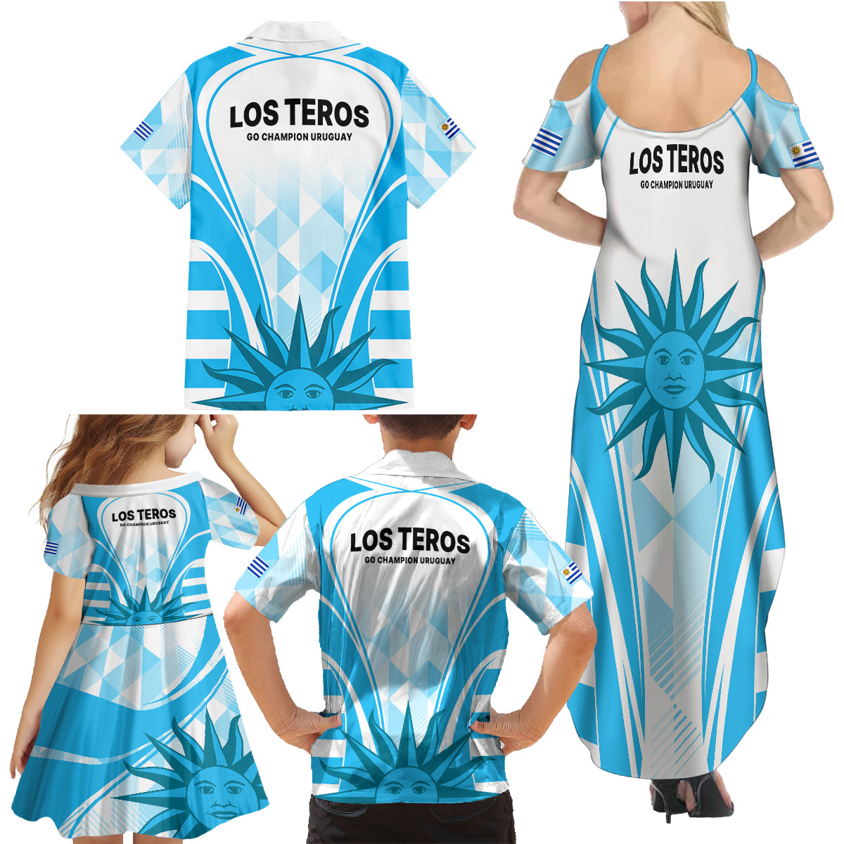 Uruguay Rugby Family Matching Summer Maxi Dress and Hawaiian Shirt World Cup 2023 Go Los Teros - Wonder Print Shop