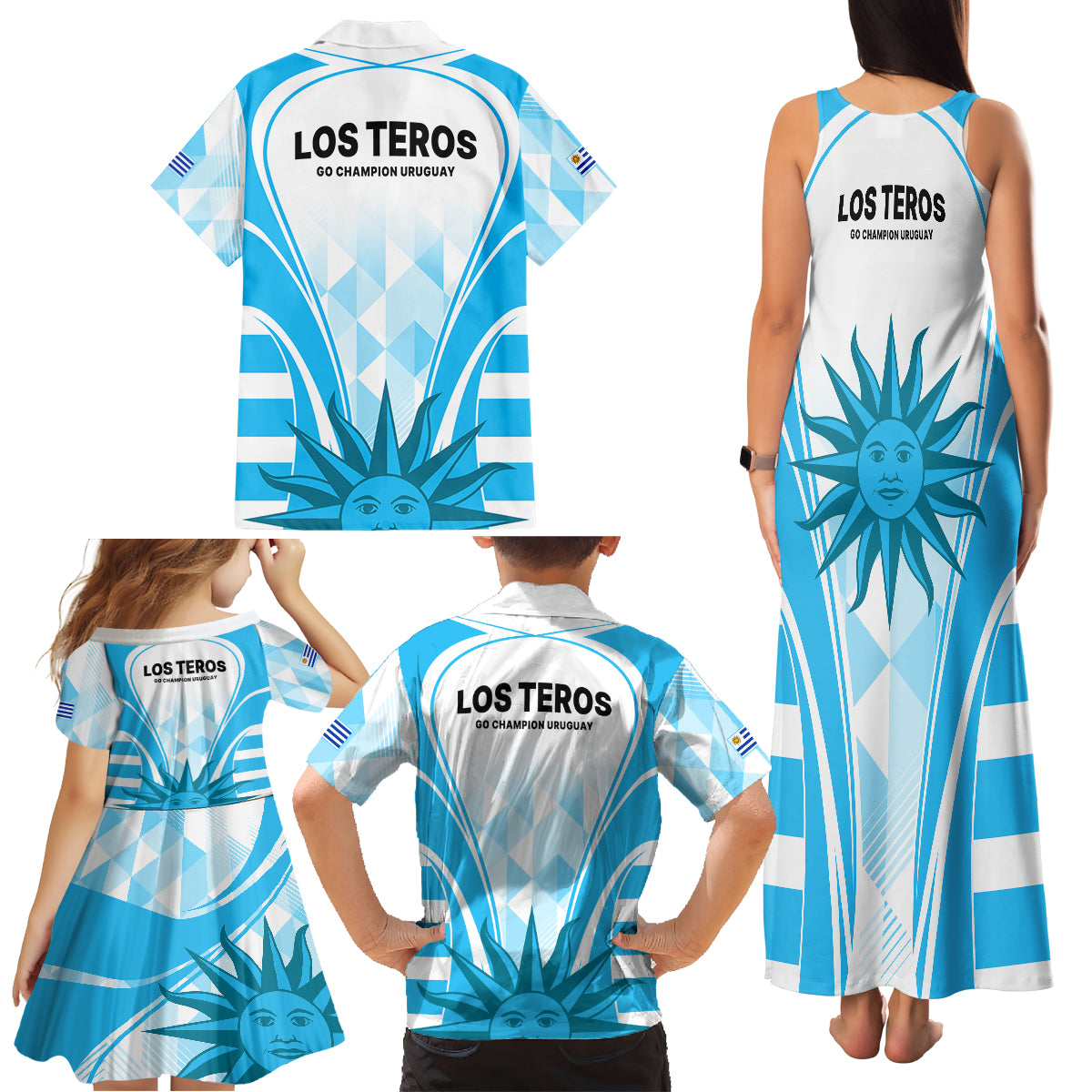 Uruguay Rugby Family Matching Tank Maxi Dress and Hawaiian Shirt World Cup 2023 Go Los Teros - Wonder Print Shop
