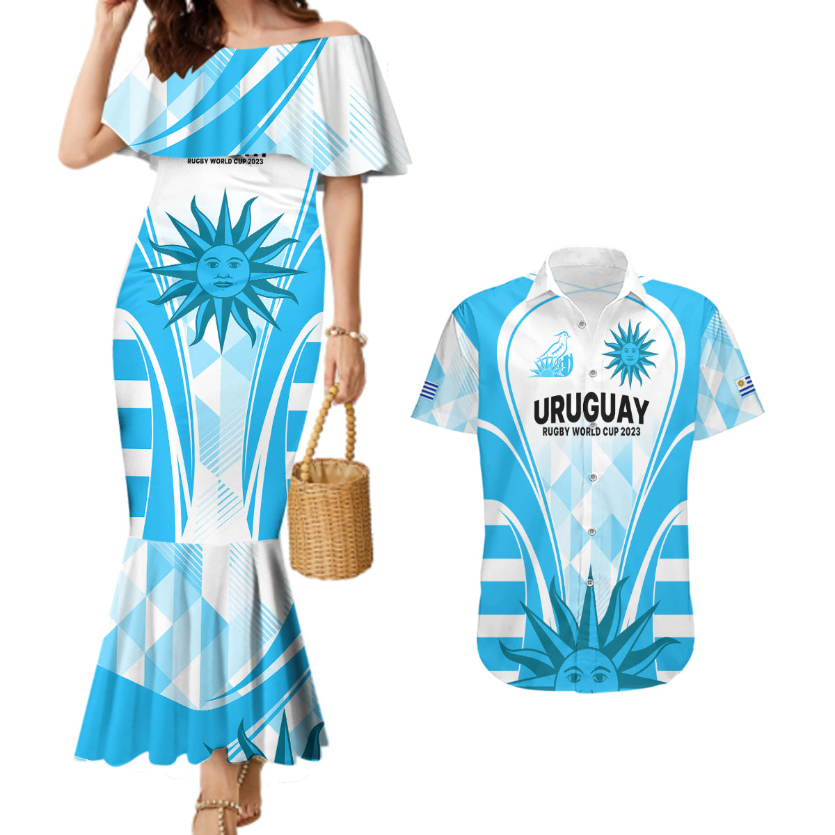 Custom Uruguay Rugby Couples Matching Mermaid Dress and Hawaiian Shirt World Cup 2023 Go Los Teros LT9 - Wonder Print Shop