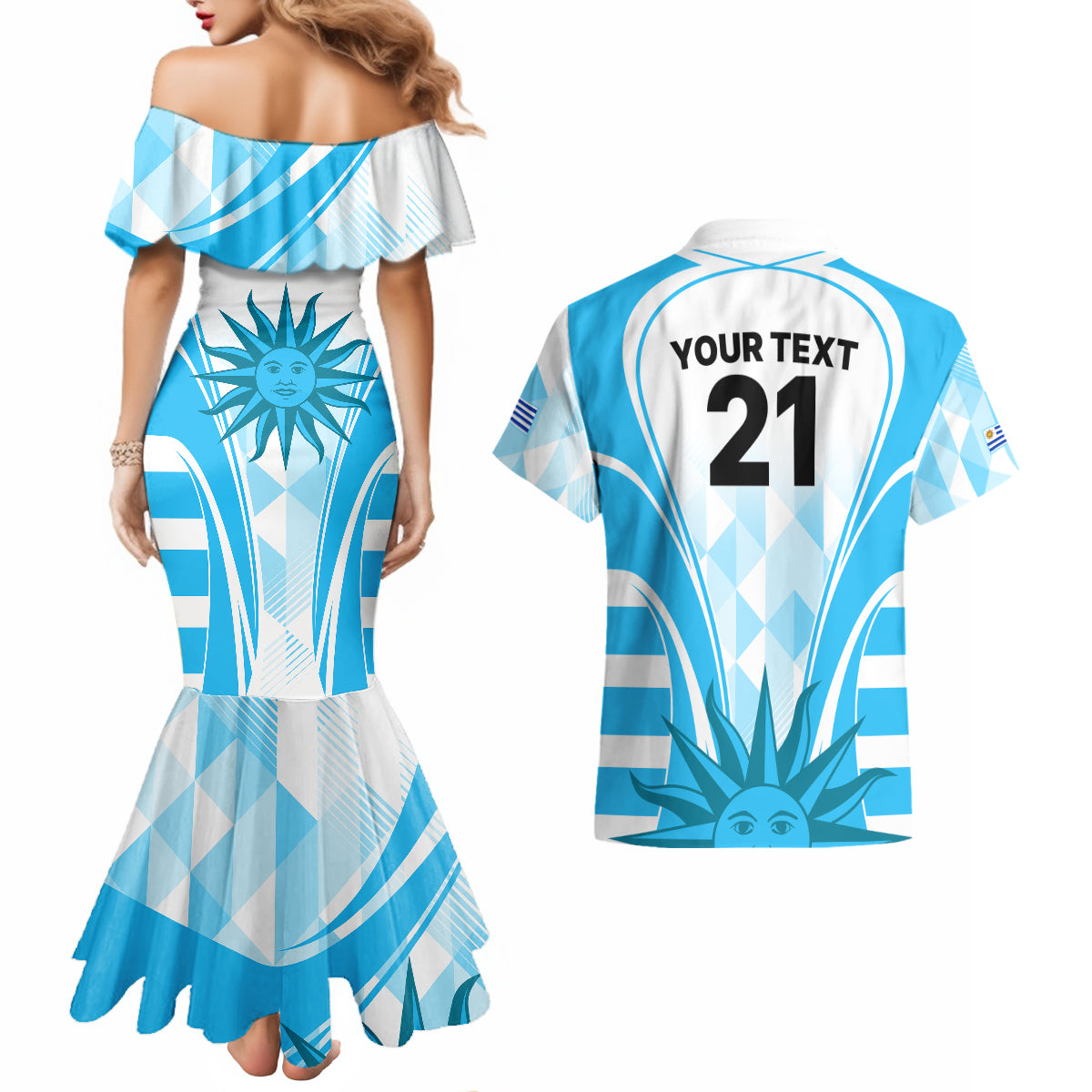 Custom Uruguay Rugby Couples Matching Mermaid Dress and Hawaiian Shirt World Cup 2023 Go Los Teros LT9 - Wonder Print Shop