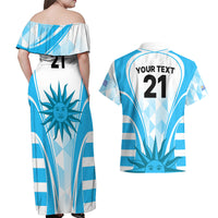 Custom Uruguay Rugby Couples Matching Off Shoulder Maxi Dress and Hawaiian Shirt World Cup 2023 Go Los Teros LT9 - Wonder Print Shop