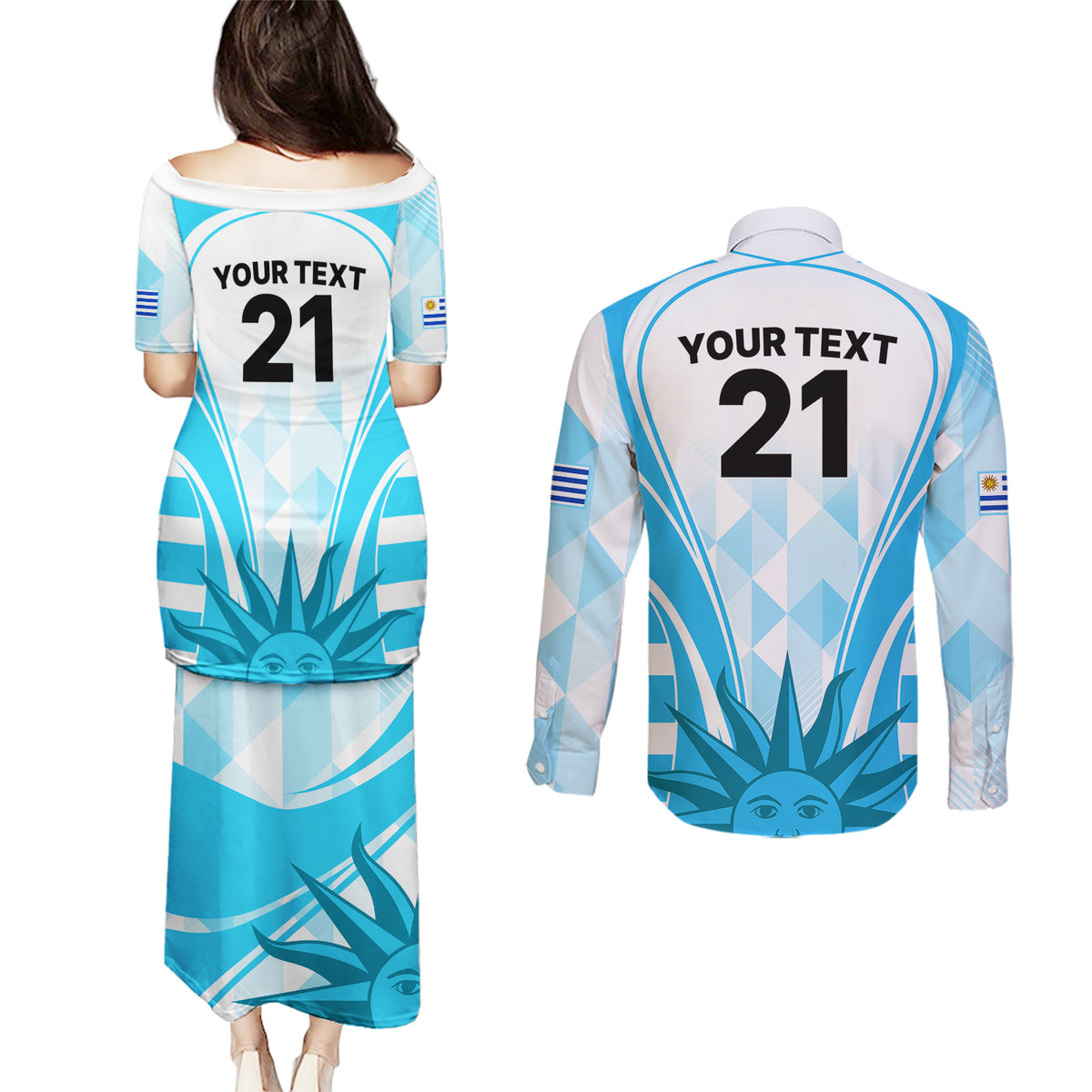 Custom Uruguay Rugby Couples Matching Puletasi Dress and Long Sleeve Button Shirts World Cup 2023 Go Los Teros LT9 - Wonder Print Shop