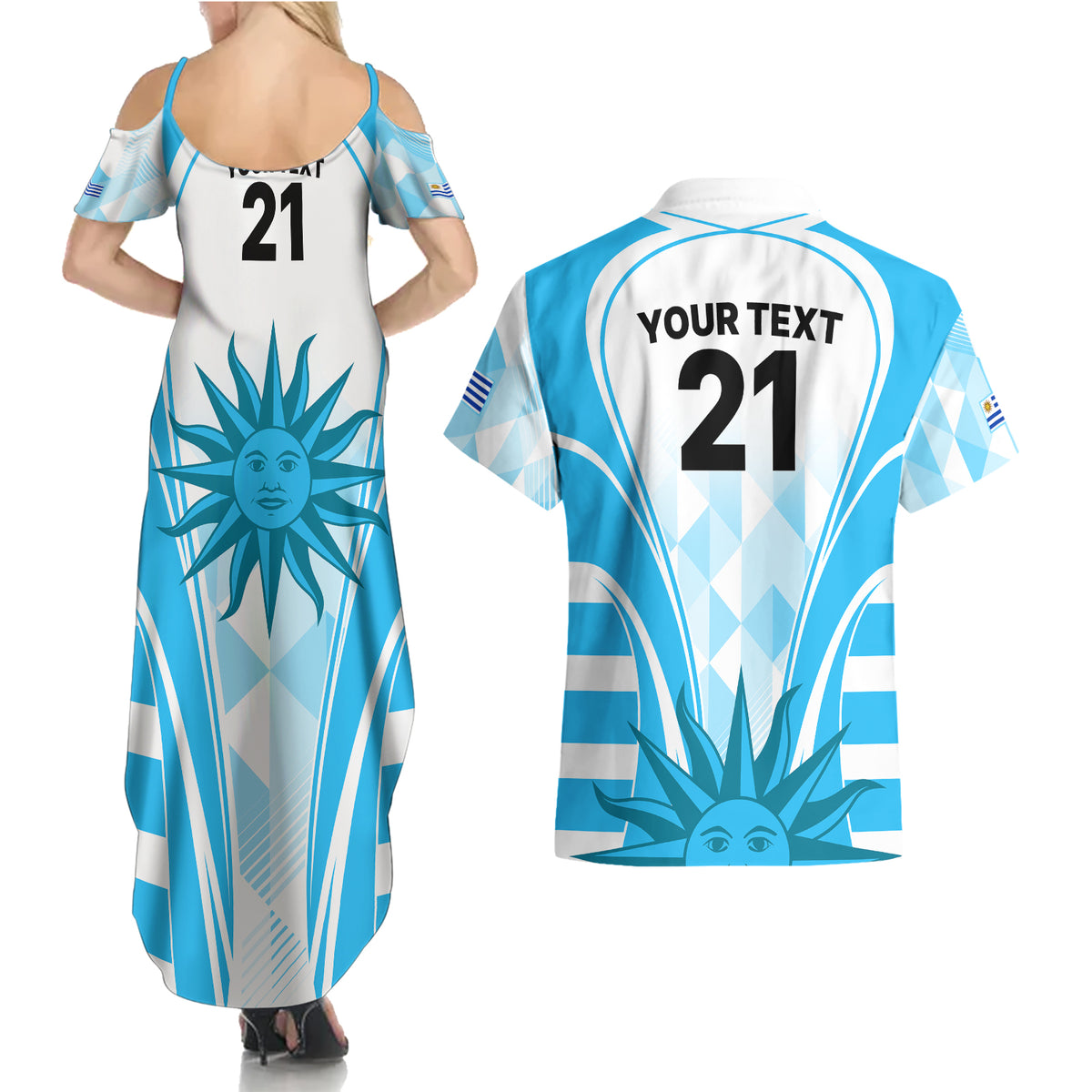 Custom Uruguay Rugby Couples Matching Summer Maxi Dress and Hawaiian Shirt World Cup 2023 Go Los Teros LT9 - Wonder Print Shop
