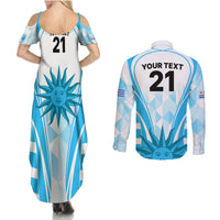 Custom Uruguay Rugby Couples Matching Summer Maxi Dress and Long Sleeve Button Shirts World Cup 2023 Go Los Teros LT9 - Wonder Print Shop
