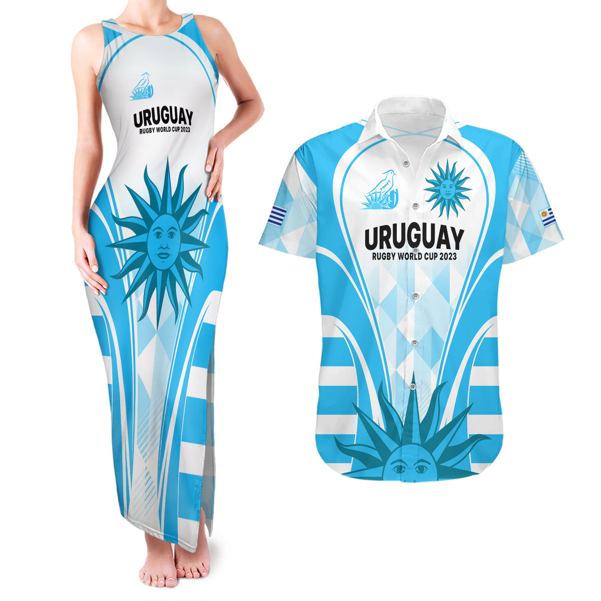 Custom Uruguay Rugby Couples Matching Tank Maxi Dress and Hawaiian Shirt World Cup 2023 Go Los Teros LT9 - Wonder Print Shop