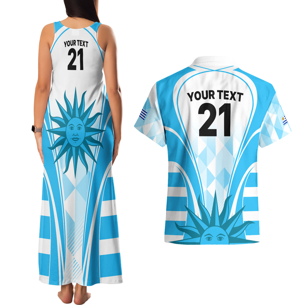 Custom Uruguay Rugby Couples Matching Tank Maxi Dress and Hawaiian Shirt World Cup 2023 Go Los Teros LT9 - Wonder Print Shop
