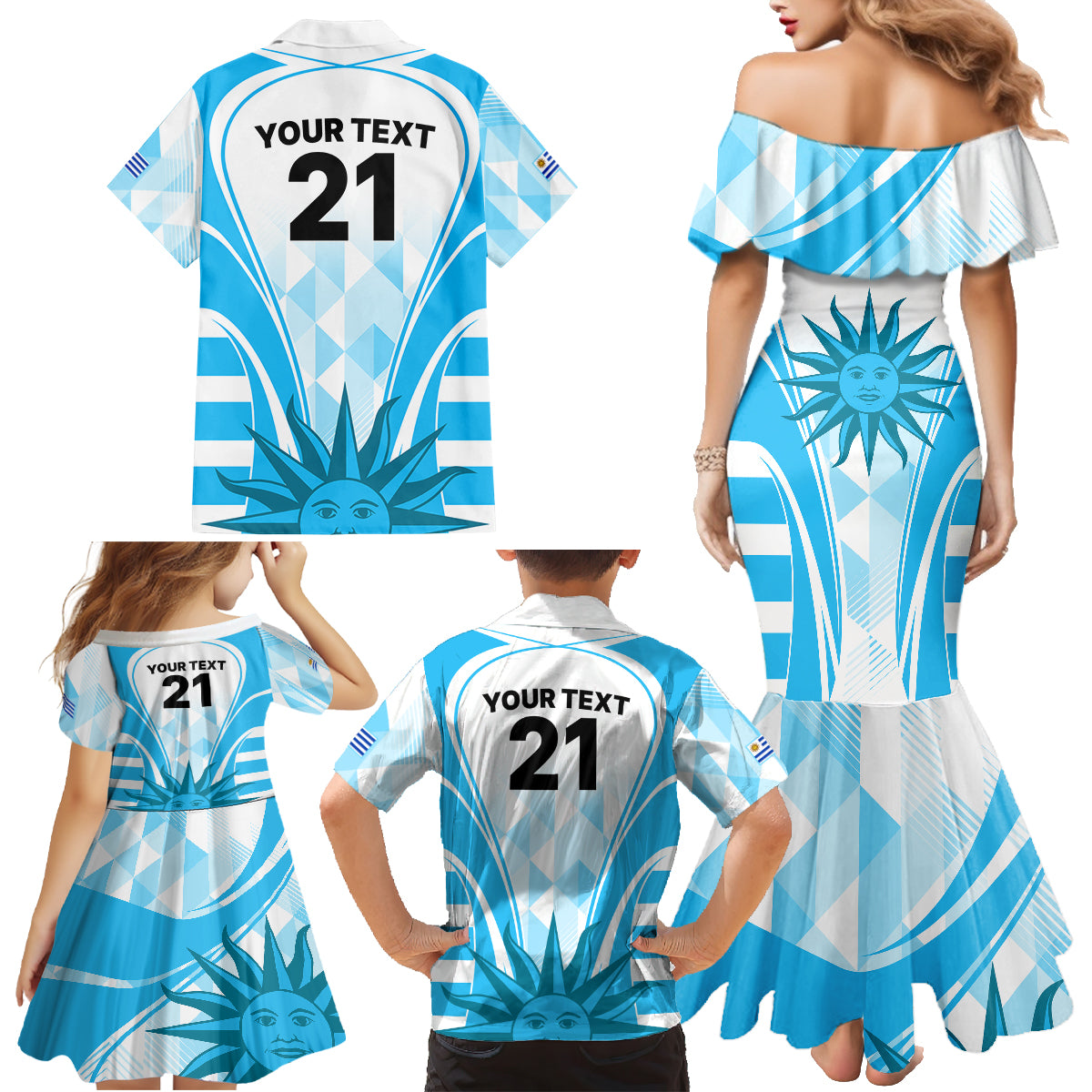 Custom Uruguay Rugby Family Matching Mermaid Dress and Hawaiian Shirt World Cup 2023 Go Los Teros LT9 - Wonder Print Shop