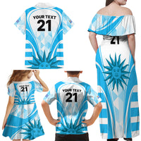 Custom Uruguay Rugby Family Matching Off Shoulder Long Sleeve Dress and Hawaiian Shirt World Cup 2023 Go Los Teros - Wonder Print Shop