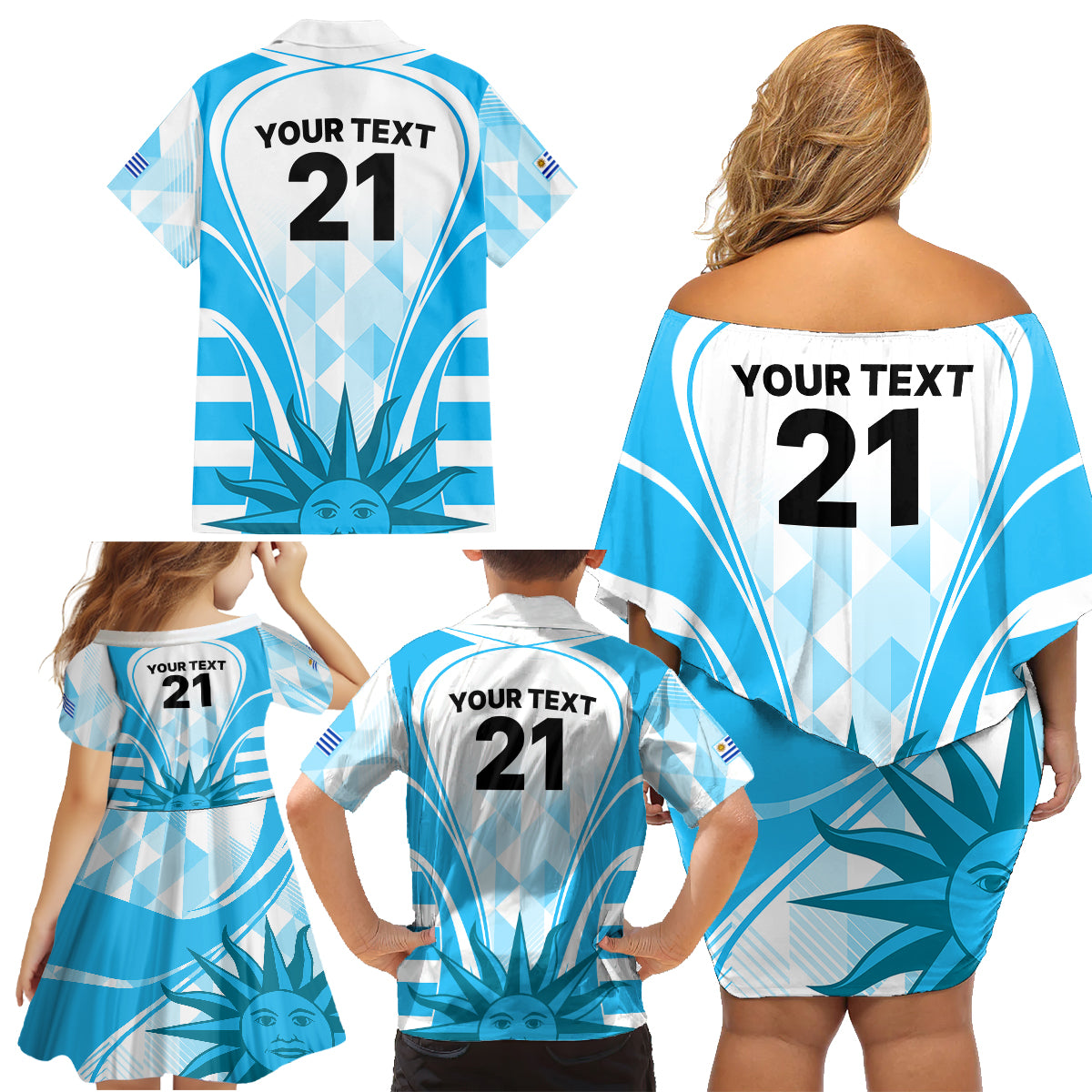 Custom Uruguay Rugby Family Matching Off Shoulder Short Dress and Hawaiian Shirt World Cup 2023 Go Los Teros LT9 - Wonder Print Shop