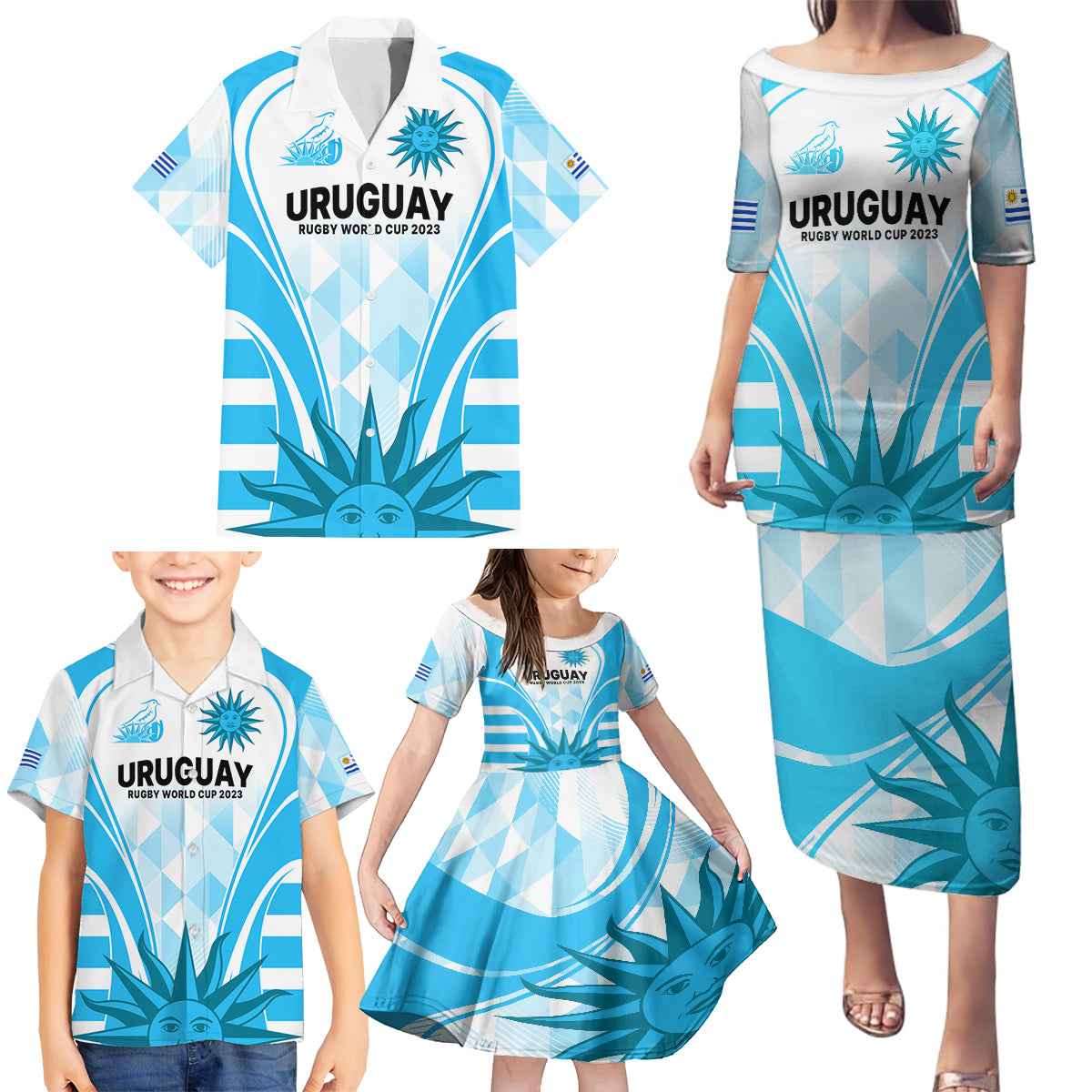Custom Uruguay Rugby Family Matching Puletasi Dress and Hawaiian Shirt World Cup 2023 Go Los Teros - Wonder Print Shop