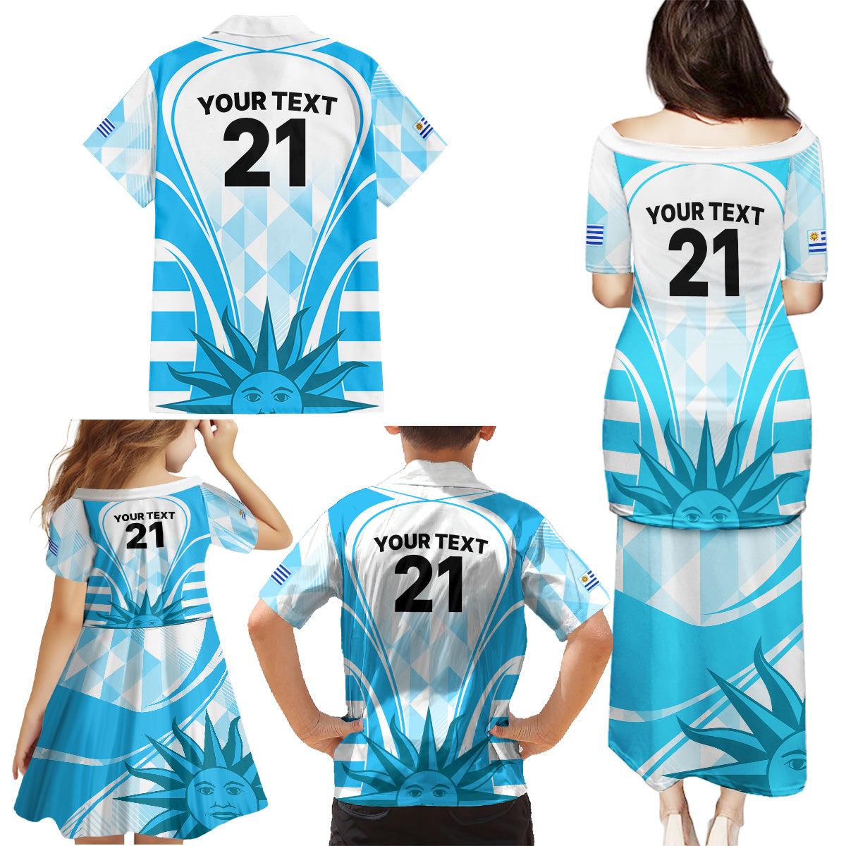 Custom Uruguay Rugby Family Matching Puletasi Dress and Hawaiian Shirt World Cup 2023 Go Los Teros - Wonder Print Shop