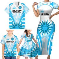Custom Uruguay Rugby Family Matching Short Sleeve Bodycon Dress and Hawaiian Shirt World Cup 2023 Go Los Teros - Wonder Print Shop