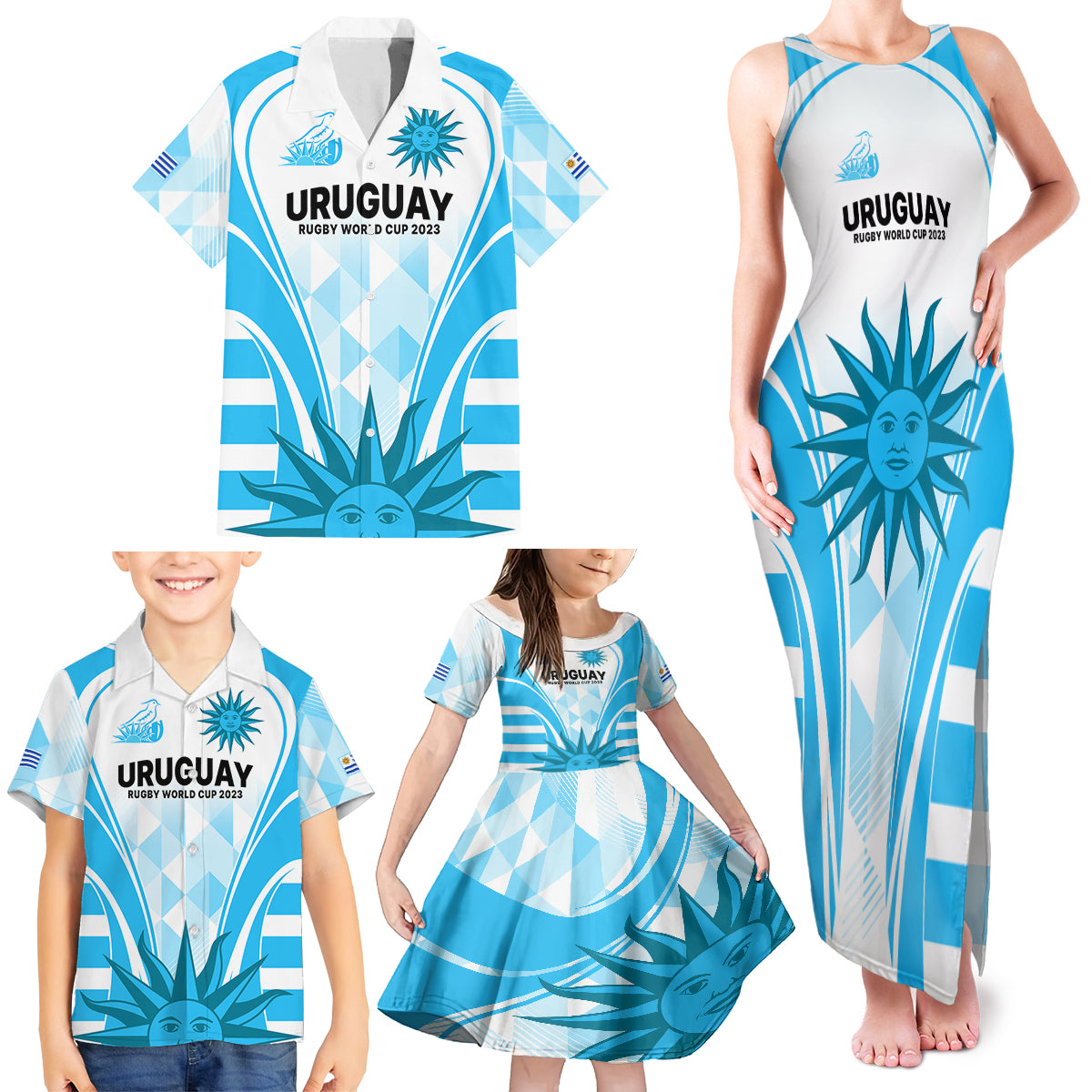 Custom Uruguay Rugby Family Matching Tank Maxi Dress and Hawaiian Shirt World Cup 2023 Go Los Teros - Wonder Print Shop