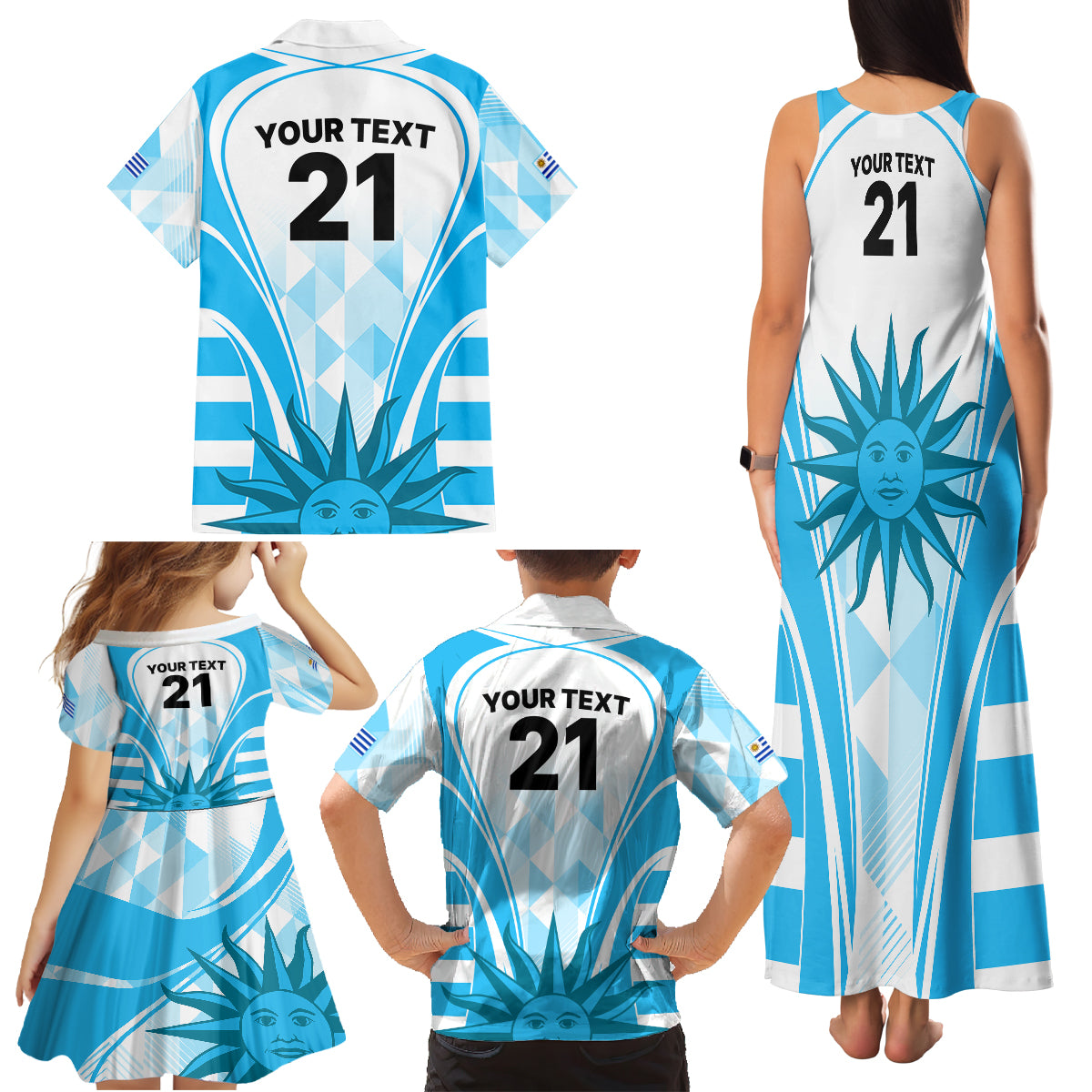 Custom Uruguay Rugby Family Matching Tank Maxi Dress and Hawaiian Shirt World Cup 2023 Go Los Teros - Wonder Print Shop