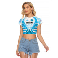 Custom Uruguay Rugby Raglan Cropped T Shirt World Cup 2023 Go Los Teros - Wonder Print Shop