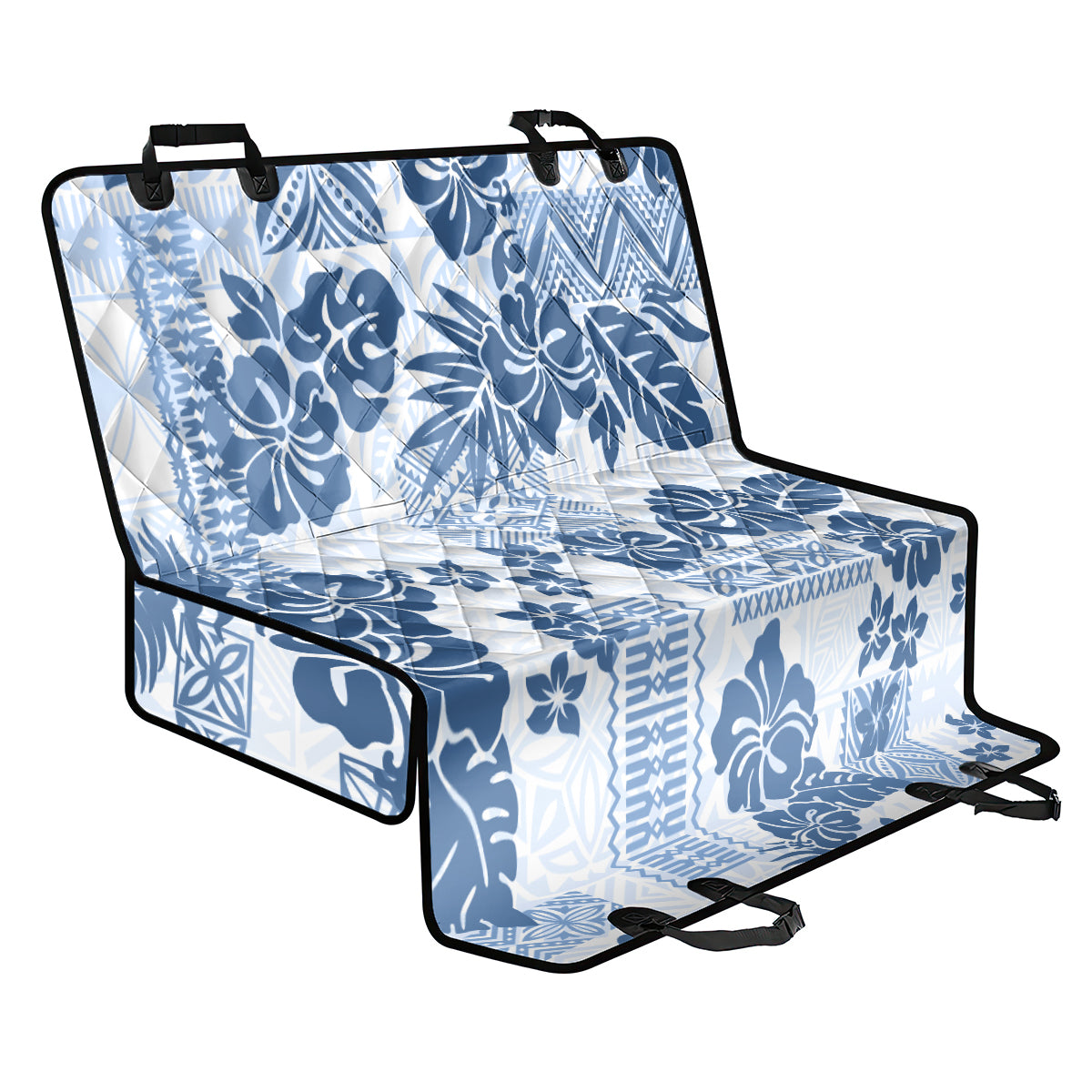Vintage Hawaii Back Car Seat Cover Hibiscus Tapa Tribal With Hawaiian Quilt Pattern Blue LT9 - Wonder Print Shop
