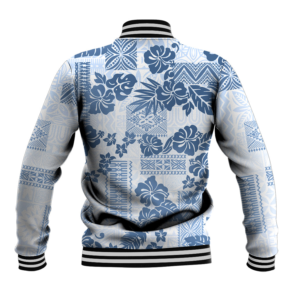 Vintage Hawaii Baseball Jacket Hibiscus Tapa Tribal With Hawaiian Quilt Pattern Blue LT9 - Wonder Print Shop