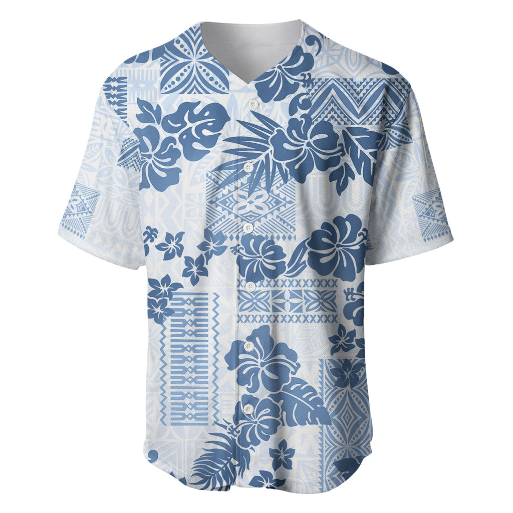 Vintage Hawaii Baseball Jersey Hibiscus Tapa Tribal With Hawaiian Quilt Pattern Blue LT9 - Wonder Print Shop