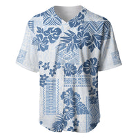 Vintage Hawaii Baseball Jersey Hibiscus Tapa Tribal With Hawaiian Quilt Pattern Blue LT9 - Wonder Print Shop
