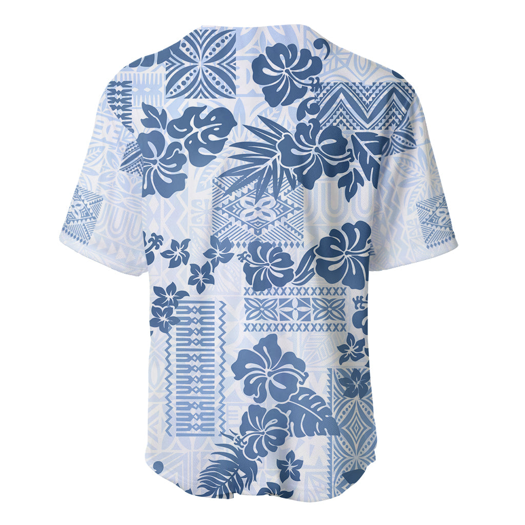Vintage Hawaii Baseball Jersey Hibiscus Tapa Tribal With Hawaiian Quilt Pattern Blue LT9 - Wonder Print Shop